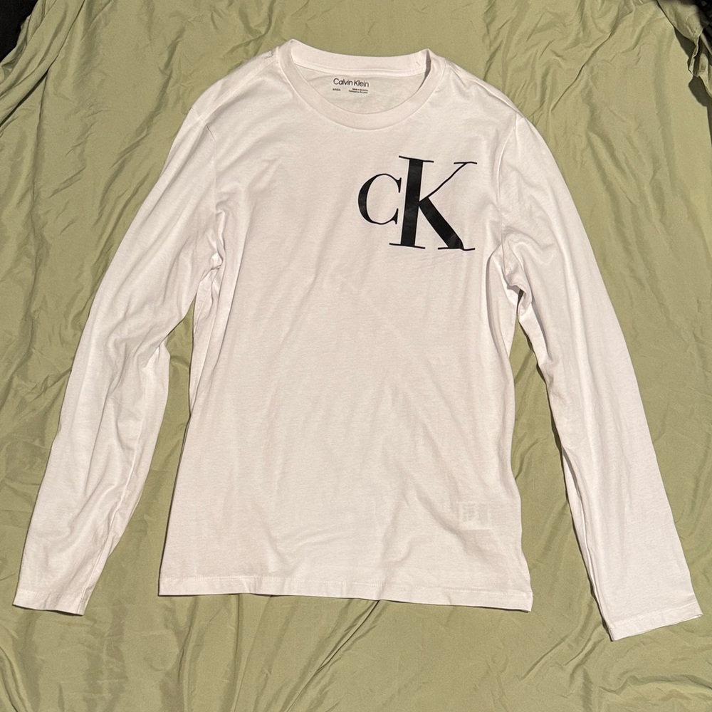 Calvin Klein White Long Sleeve Tee with Black Logo